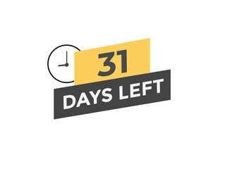31 days to go countdown template. 31 day Countdown left days banner design. 31 Days left countdown timer
