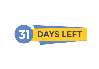 31 days to go countdown template. 31 day Countdown left days banner design. 31 Days left countdown timer
