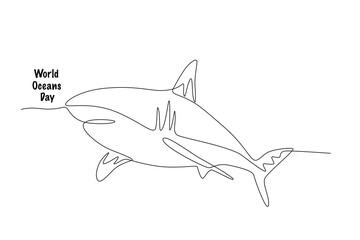 Shark. World ocean day concept one-line drawing