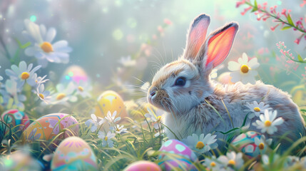 easter bunny and easter eggs in one fram colourful rabit