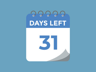 31 days to go countdown template. 31 day Countdown left days banner design. 31 Days left countdown timer
