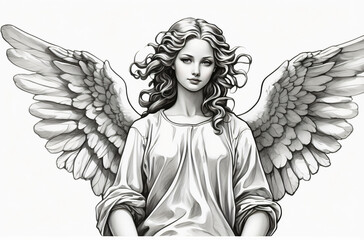 Angel on a white background, pencil drawing