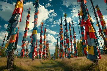 A forest of flags transformed into towering trees.