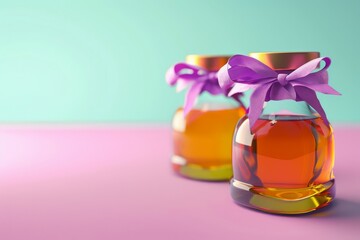 Three jars of different colored liquids sit on a table