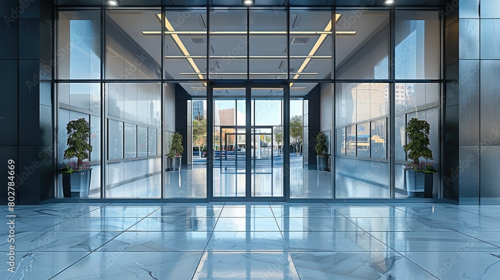 Poster storefront windows in modern building. generative ai.