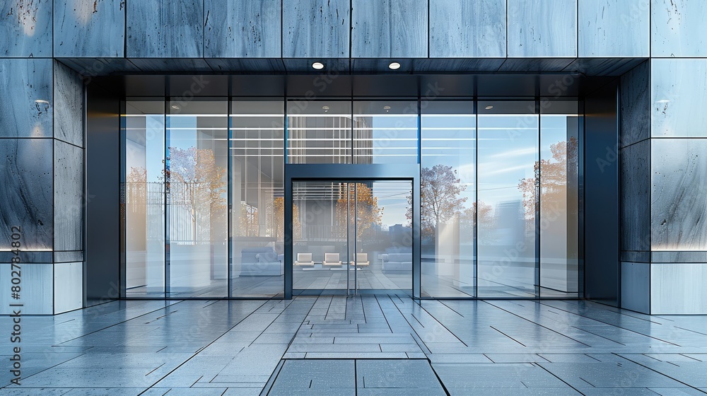 Poster Storefront windows in modern building. Generative AI.