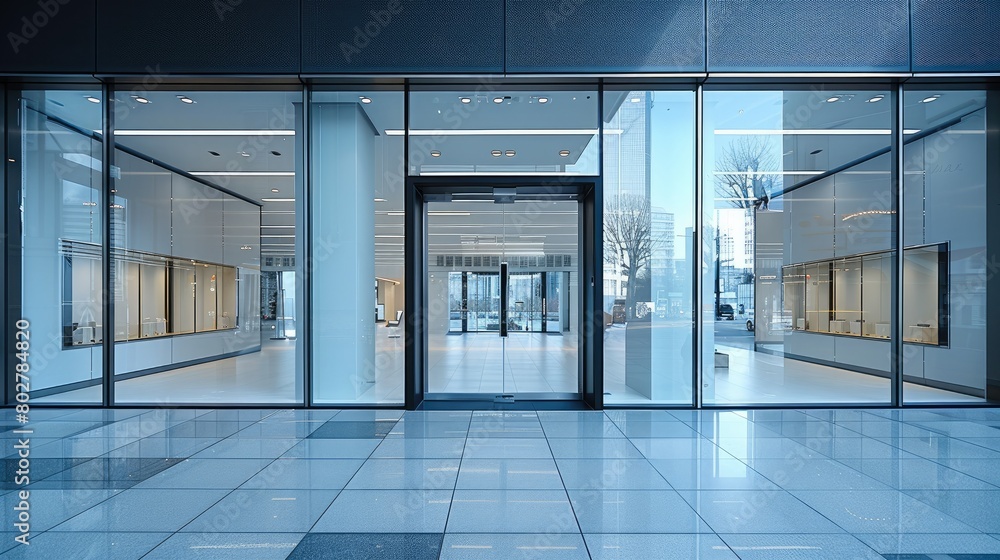 Poster storefront windows in modern building. generative ai.