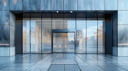 Storefront windows in modern building. Generative AI.