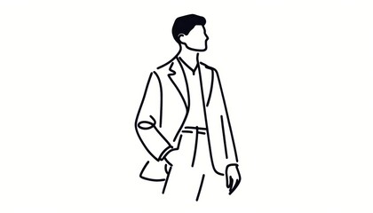 A minimalist line drawing of a figure with one hand on the hip, posing confidently.
