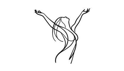 A minimalist line drawing of a figure with arms raised, evoking a sense of freedom in simple, flowing lines.