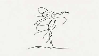 A minimalist line drawing of a figure in a dancing pose, capturing the fluidity and grace of dance in simple, flowing lines.