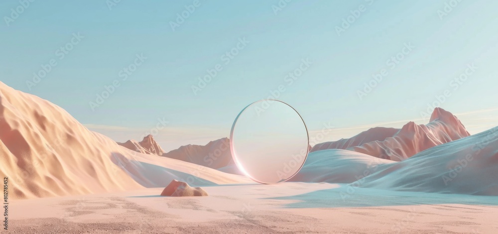 Poster 3d render of an abstract background with pink and blue geometric shapes