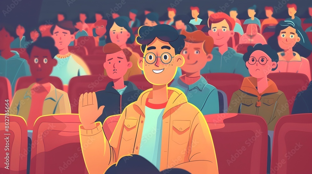 Aufkleber animated male audience member nodding in agreement during a qa session