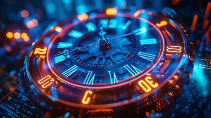 glowing neon lights on the edges of a clock
