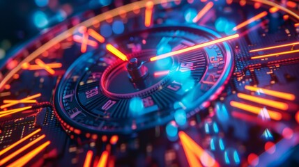 glowing neon lights on the edges of a clock