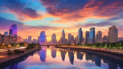 Fototapeta premium sunset : Twilight Metropolis Urban Splendor at Sunset