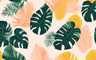 Naklejka premium Abstract hand drawing tropical plant leaves background