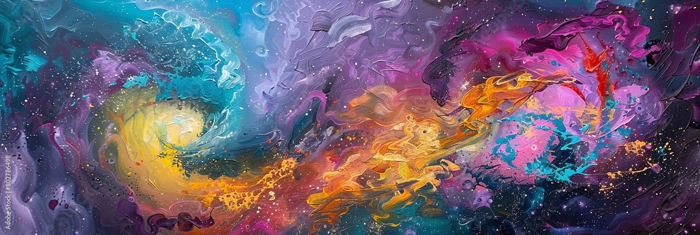 Poster an abstract painting featuring a colorful array of shapes and sizes, including a triangle, a square