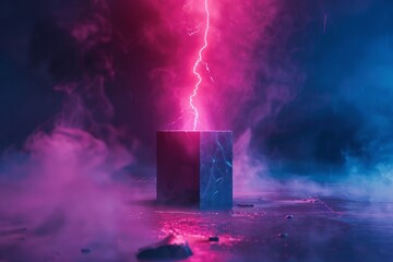 A red lightning bolt is hovering over a stone block