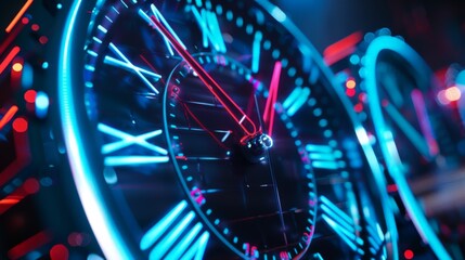 glowing neon lights on the edges of a clock