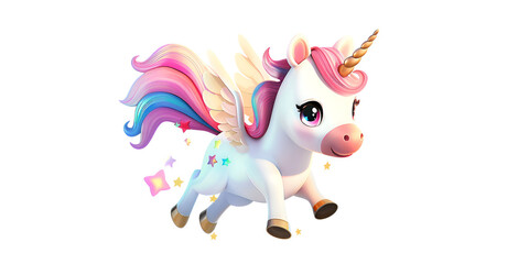 Little Unicorn Wings Rainbow Cute 3D Art Animated Banner Digital Kids Background generated by AI