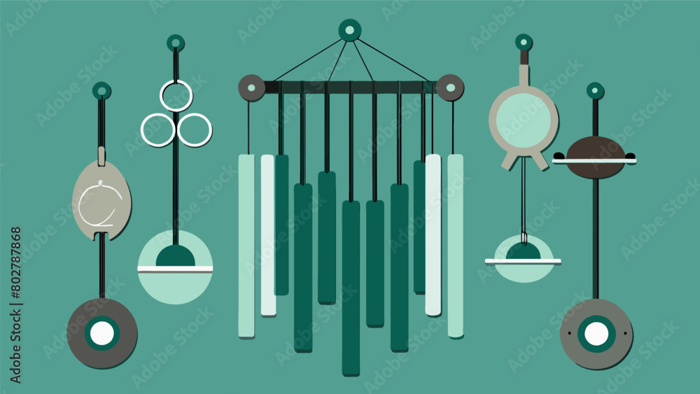 Poster A set of striking wind chimes created from repurposed silverware and old keys.. Vector illustration