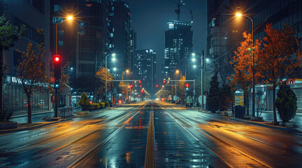 Obraz premium Street without people at night. Generative AI.