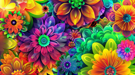 Vivid Floral Kaleidoscope Design in Full Bloom
