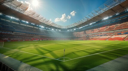 Inside view of a new soccer stadium. Generative AI.