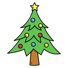 Cute christmas tree in cartoon style. isolated on white illustration.