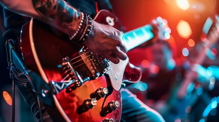 Obraz premium guitarist on stage and man sing a song with great art