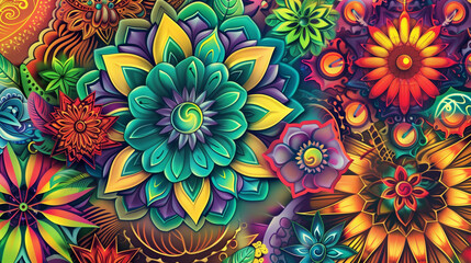 Colorful Mandala Art with Floral Arrangement
