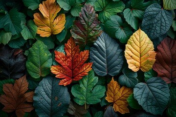 Colorful autumn leaves background, top view,  Colorful autumn leaves background