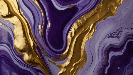 Closeup of purple and shiny golden alcohol ink abstract texture, trendy wallpaper. Art for design...