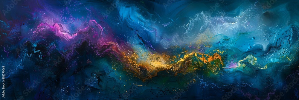 Poster an abstract painting featuring a colorful array of shapes and sizes, including a triangle, a square