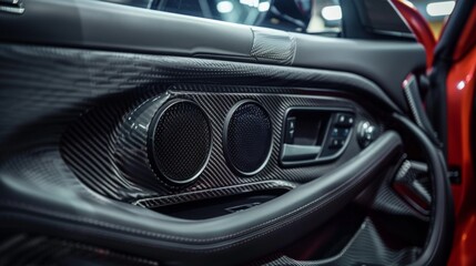 Close-up of a car door panel undergoing customization to accommodate upgraded speakers, enhancing the vehicle's audio capabilities.