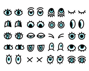 Eyes doodle set. Collection of hand drawn funny eyes. illustration isolated on a white background.
