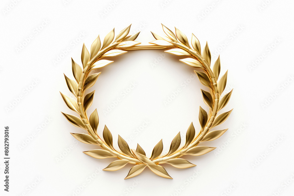 Wall mural golden laurel wreath on white background