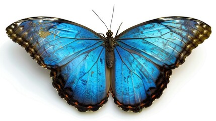 Obraz premium Beautiful blue butterfly perched on a white surface, perfect for nature or spring themed designs
