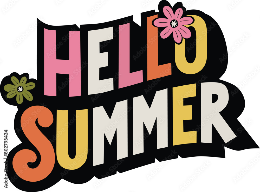 Fototapete hello summer retro style color lettering isolated on white. zip file contains eps, jpeg and png form