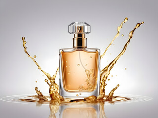 perfume bottle isolated on white background with splash effect 