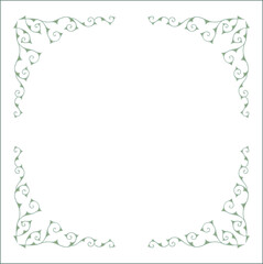 Round green vegetal ornamental frame with leaves, decorative border, corners for greeting cards, banners, business cards, invitations, menus. Isolated vector illustration.	
