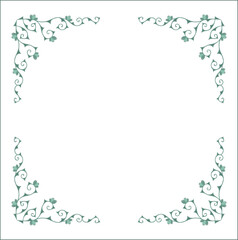 Round green vegetal ornamental frame with leaves, decorative border, corners for greeting cards, banners, business cards, invitations, menus. Isolated vector illustration.	
