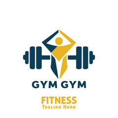 Fitness Gym logo design template with exercising athletic