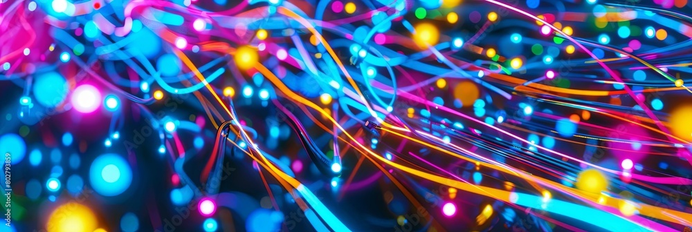 Poster a colorful array of lights illuminate the scene, creating a vibrant and lively atmosphere