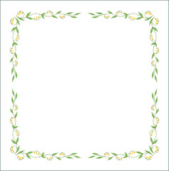Green vegetal ornamental frame with leaves, decorative border, corners for greeting cards, banners, business cards, invitations, menus. Isolated vector illustration.	
