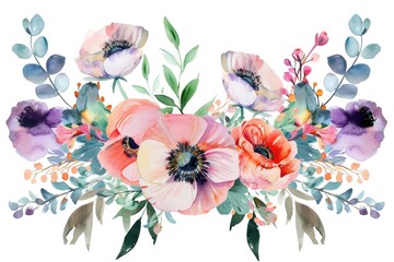 A beautiful watercolor painting of a bouquet of flowers. Ideal for home decor or greeting cards