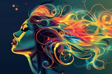 A woman with vibrant hair flowing in the breeze, suitable for beauty or fashion concepts