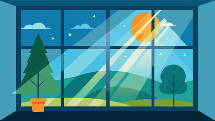 Natural light streams in through large windows reducing the need for artificial lighting and saving energy.. Vector illustration