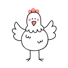 A cute chicken in a doodle style. illustration isolated on a white background.